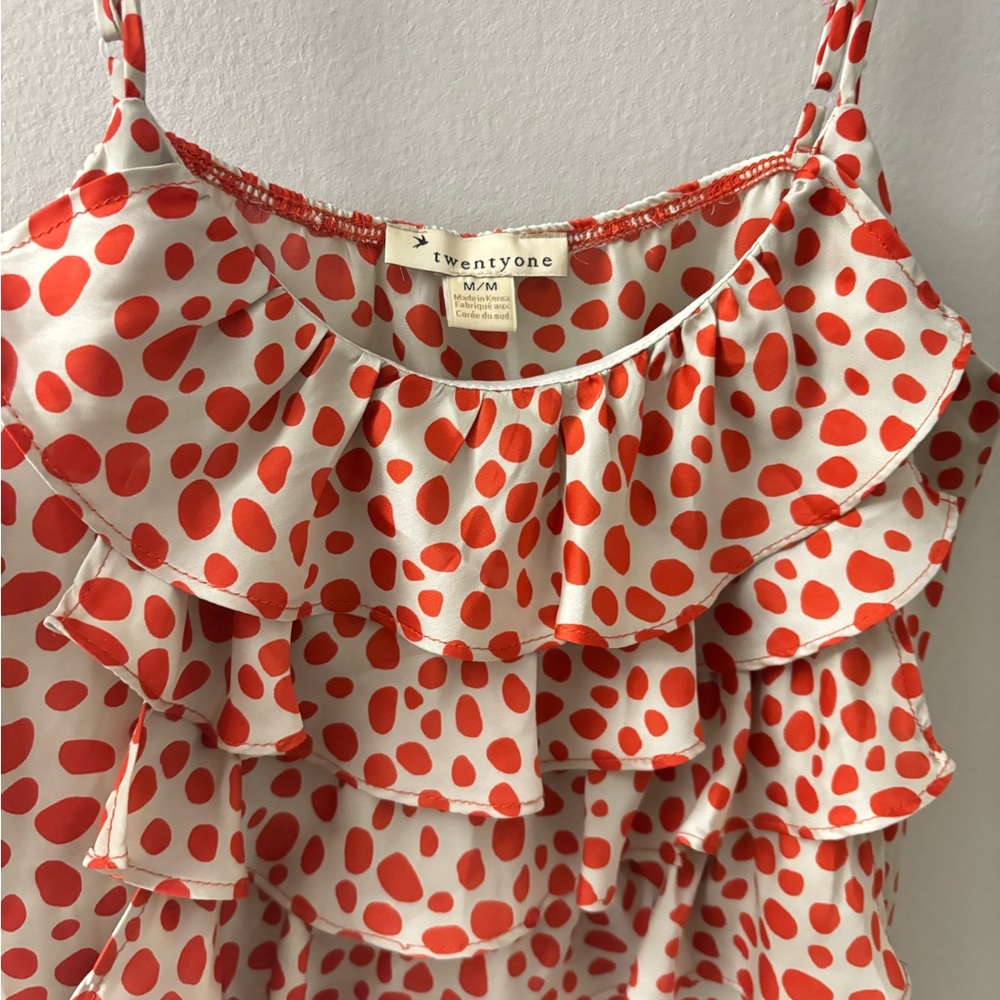 Forever 21 Orange and White Polka Dot Top